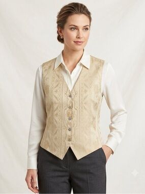 Vtg Liz Claiborne Collection Women's Large Beige Aztec Floral  Button Up Vest L